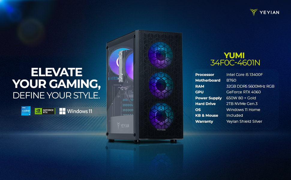 Yeyian Yumi Gaming PC, Intel Core i5-13400F, GeForce RTX
